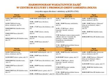Harmonogram zajęć wakacyjnych w Centrum Kultury