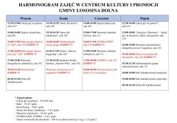 Harmonogram zajęć w Centrum Kultury